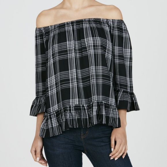 NWT Plaid off shoulder blouse (rayon) - Picture 6 of 6